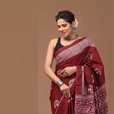 Tetarwal Printed Daily Wear Pure Cotton Saree(Maroon)