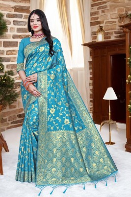 Pikham Self Design Kanjivaram Jacquard Saree(Light Blue)