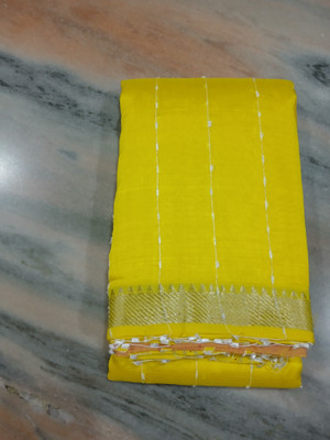 GRUHA LAKHSMI SAREES Woven Mangalagiri Handloom Cotton Silk, Jute Silk Saree(Yellow)
