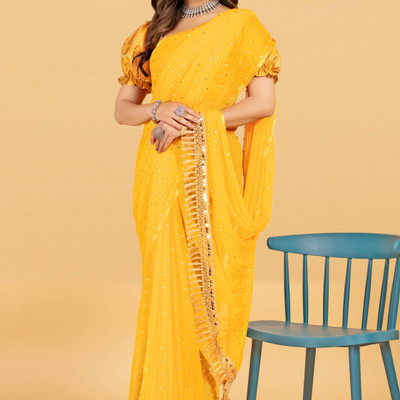 DIVYASHAKTI FASHION Embellished Daily Wear Chiffon Saree(Gold)