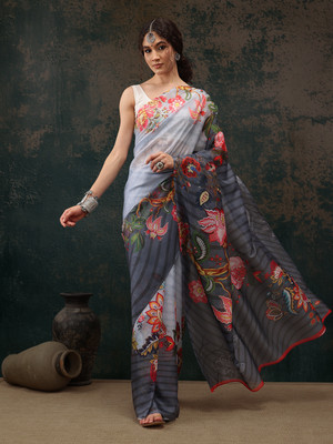 Divastri Digital Print Bollywood Polyester Saree(Light Blue)
