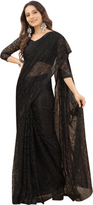 SNH EXPORT Floral Print Bollywood Net Saree(Black)