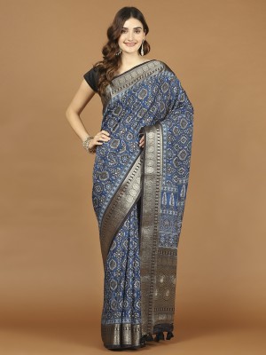 Meena Bazaar Printed Bollywood Art Silk Saree(Blue)