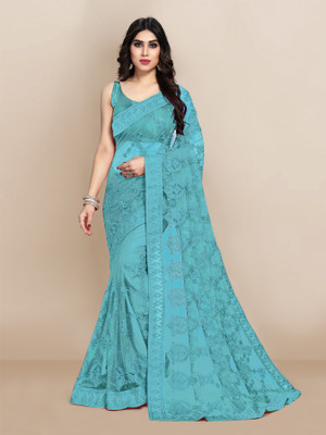 vairagee Embroidered Bollywood Net Saree(Light Blue)