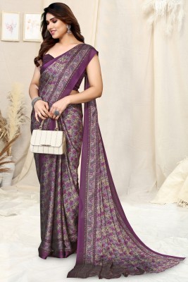 MIRCHI FASHION Printed, Floral Print Daily Wear Chiffon, Georgette Saree(Purple, Beige)