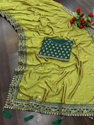 Piton Enterprise Embroidered Bollywood Art Silk Saree(Light Green)