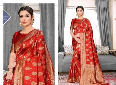 Amrut Collection Woven Banarasi Silk Blend Saree(Maroon)