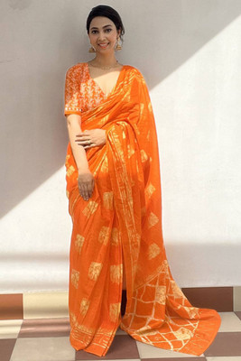 RAGISHA ENTERPRISE Digital Print Handloom Cotton Blend Saree(Orange)