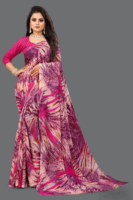 Dedkada Fab Printed Daily Wear Georgette Saree(Pink)