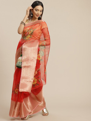 ANOUK Printed Chanderi Organza Saree(Red)