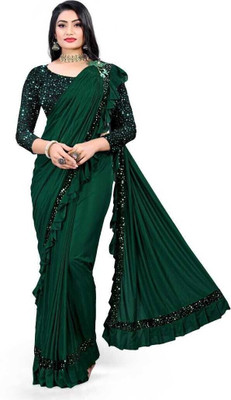 miracletex Embellished Bollywood Lycra Blend Saree(Green)