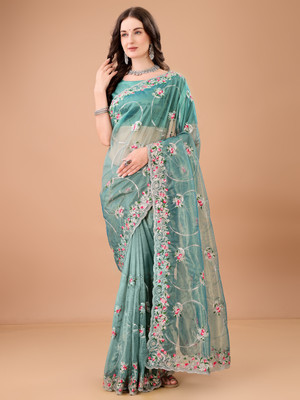 DEVKISONDESIGNER Embroidered Bollywood Net Saree(Light Green)