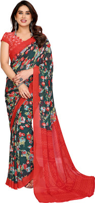Moda Rapido Printed Daily Wear Georgette Saree(Green, Red)