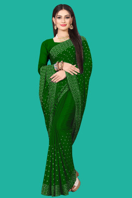 rudraCreation Self Design, Solid/Plain Chanderi Georgette Saree(Green)