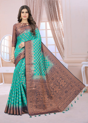 DHRUTI TEXTILES Self Design Kanjivaram Cotton Silk Saree(Multicolor)