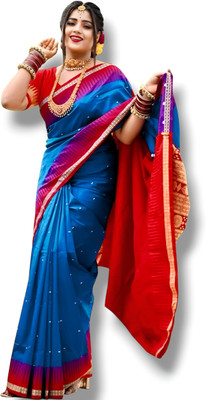Joyguru Textile Printed Handloom Pure Cotton Saree(Blue)