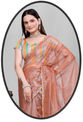 JSItaliya Solid/Plain Bollywood Net Saree(Brown)