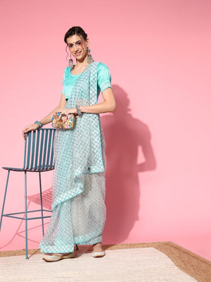 Divastri Embroidered Bollywood Net Saree(Light Blue)