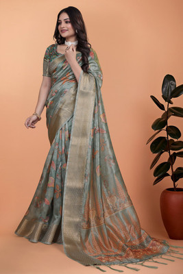 TRINETRA STUDIO Floral Print, Paisley, Woven Bollywood Silk Blend Saree(Multicolor)