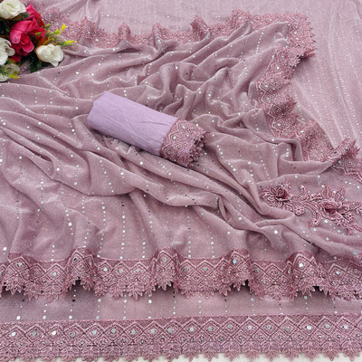 S.R.TEXTILES Embellished Bollywood Lycra Blend Saree(Pink)