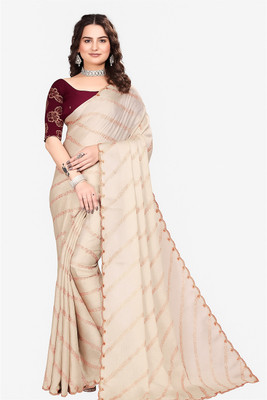 SARNESHWAR TRENDZ Embroidered Bollywood Chiffon Saree(Cream)