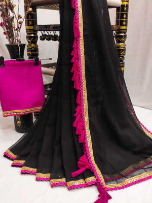 Z HUB Solid/Plain Assam Silk Georgette Saree(Multicolor)