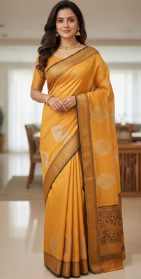 sarees Woven Kanjivaram Raw Silk Saree(Yellow)