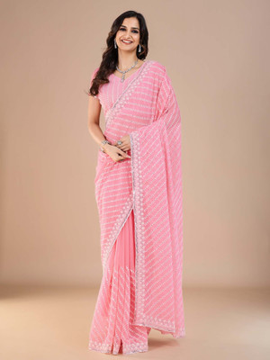 Tasrika Embroidered Bollywood Silk Blend Saree(Pink)