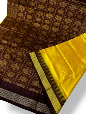 AYEZAL Solid/Plain, Temple Border Sambalpuri Cotton Silk, Art Silk Saree(Gold)