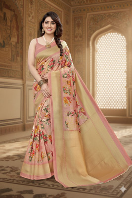 HouseOfCommon Floral Print Bollywood Cotton Blend, Art Silk Saree(Multicolor)