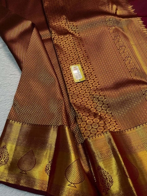 MIRMAN Woven Banarasi Pure Silk Saree(Maroon)