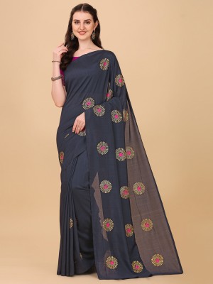 JS Clothing Mart Embroidered Ikkat Cotton Silk Saree(Black)