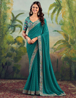 AAI LAXMI CREATION Embroidered Bandhani Georgette Saree(Blue)