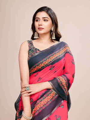 SICHYAH Printed, Floral Print Bollywood Cotton Linen Saree(Multicolor)