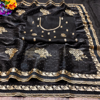 KHRITI FAB Embroidered Bollywood Jimmy choo Saree(Black)