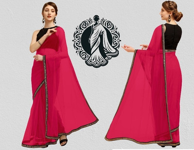RE Renny Enterprise Self Design Bollywood Net Saree(Pink)