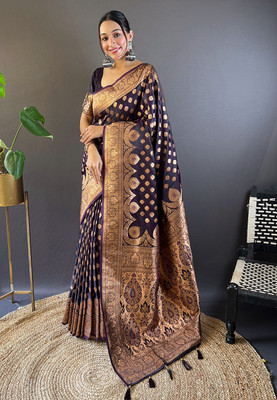 SICHYAH Woven Banarasi Satin, Silk Blend Saree(Purple, Gold)