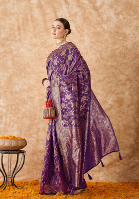 Sangria Woven Banarasi Silk Blend Saree(Purple)