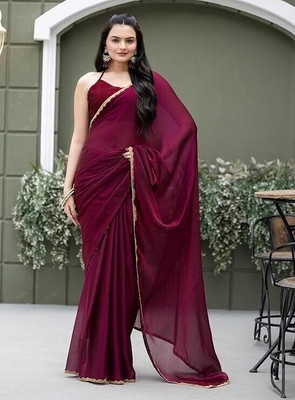 SareezaaStore Solid/Plain Bollywood Chiffon Saree(Purple)