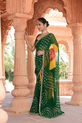 MAHARAJ SREES Digital Print Leheria Georgette Saree(Green)