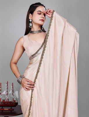 G GAJAL INTERNATIONAL Woven Kanjivaram Jimmy choo, Chiffon Saree(Cream)