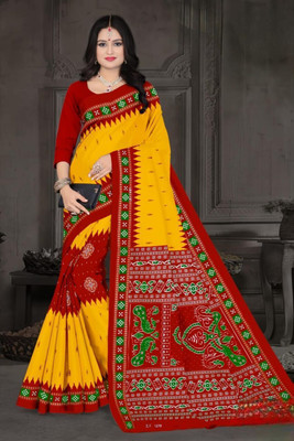 Ethnicsundari Printed Bandhani Pure Cotton Saree(Multicolor)