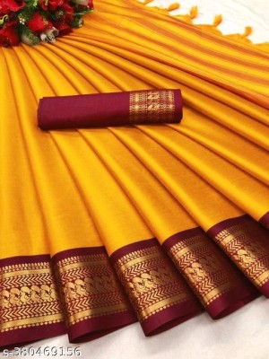 Fashion Club Collection Woven Maheshwari Cotton Silk Saree(Maroon, Orange)