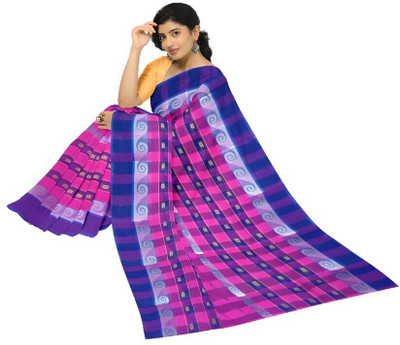 Maa laxmi saree center Self Design Tant Pure Cotton Saree(Blue, Pink)