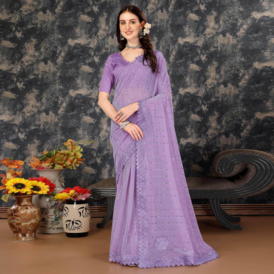Vraggi Embellished Bollywood Lycra Blend Saree(Purple)