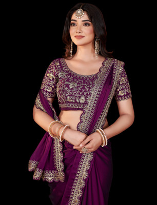 Vivan Fab Embellished Banarasi Silk Blend Saree(Multicolor)