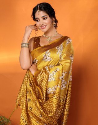 YASHIKA Printed Kalamkari Art Silk Saree(Yellow)