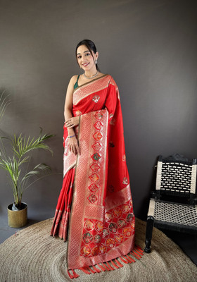 Tasrika Printed Banarasi Cotton Silk Saree(Red)