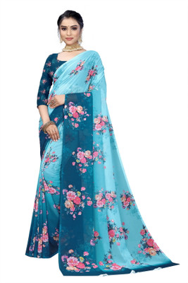 Pemal Designer Floral Print Bollywood Georgette Saree(Multicolor)