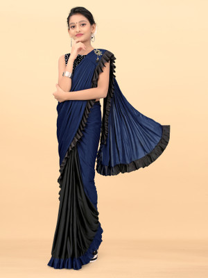 Dream Clouds Embellished, Solid/Plain Bollywood Lycra Blend Saree(Dark Blue)